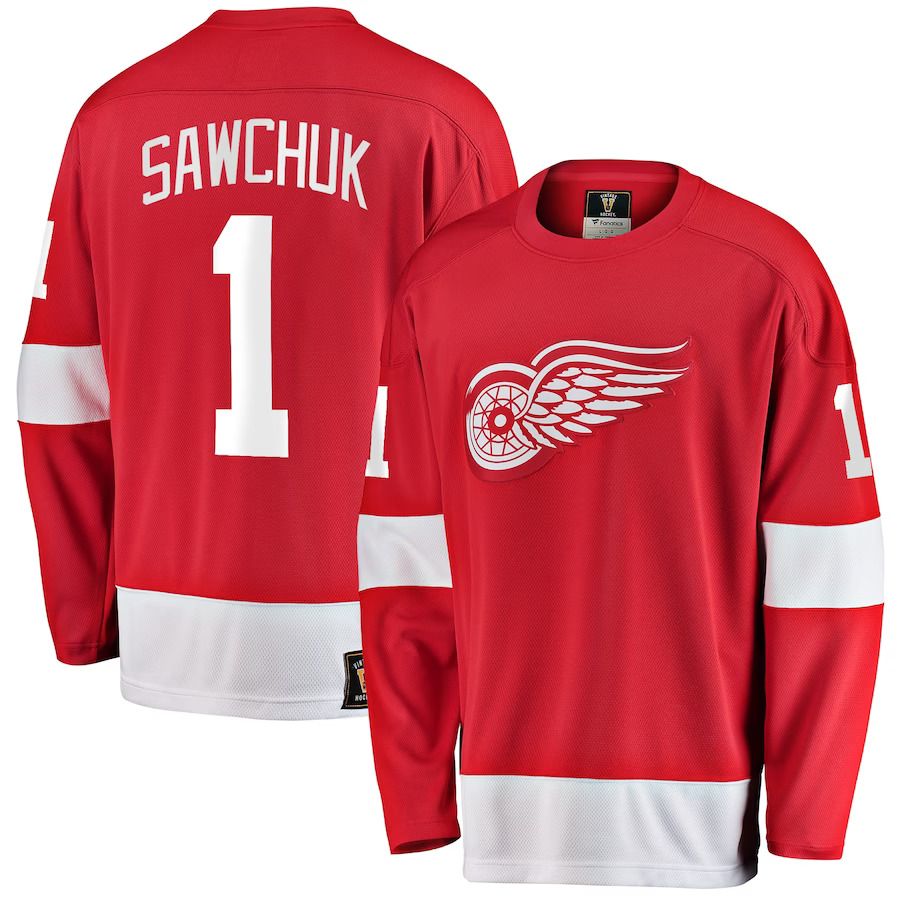 Men Detroit Red Wings #1 Terry Sawchuk Fanatics Branded Red Premier Breakaway Retired Player NHL Jersey